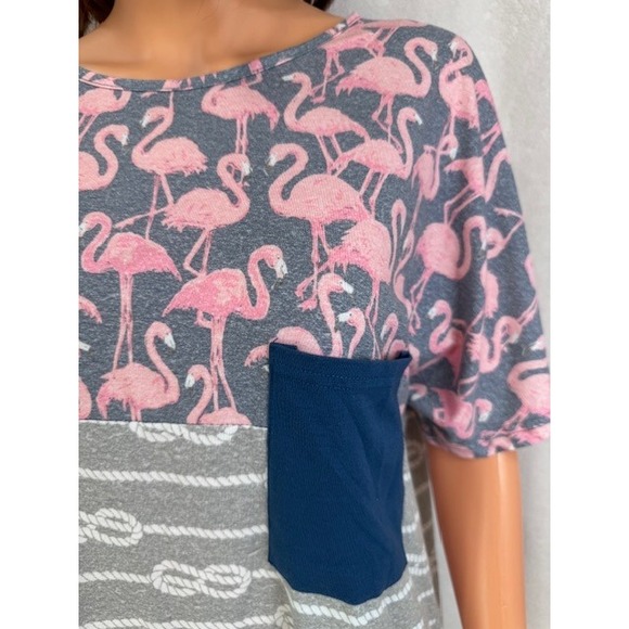 Simply Southern Tops - Simply Southern sea la vie Flamingo pocket color block tshirt Size L
